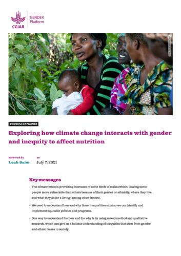 Exploring how climate change interacts with gender and inequity to affect nutrition