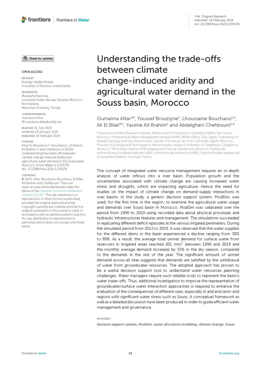 Understanding the trade-offs between climate change-induced aridity and agricultural water demand in the Souss Basin, Morocco