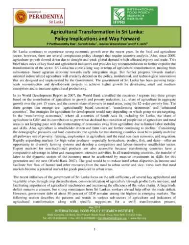 Agricultural transformation in Sri Lanka: policy implications and way forward