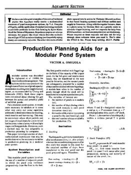 Production planning aids for a modular pond system