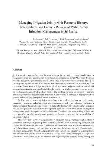 Managing irrigation jointly with farmers: history, present status and future: review of participatory irrigation management in Sri Lanka