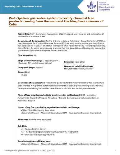 Participatory guarantee system to certify chemical free products coming from the man and the biosphere reserves of Cuba