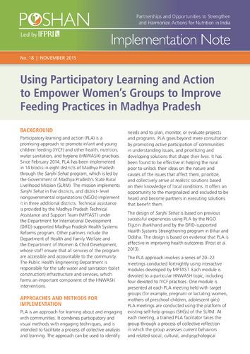 Using participatory learning and action to empower women’s groups to improve feeding practices in Madhya Pradesh