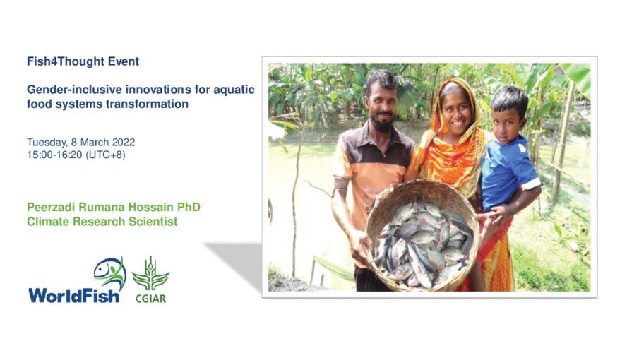 Gender-inclusive innovations for aquatic food systems transformation