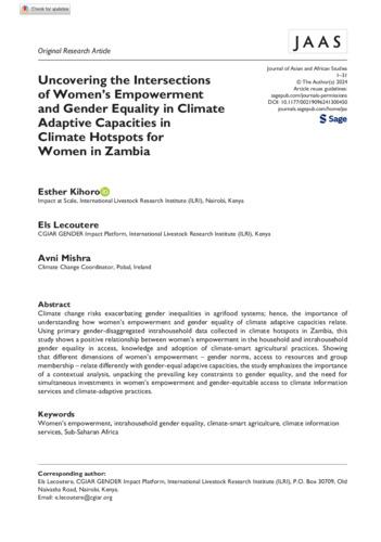 Uncovering the Intersections of Women’s Empowerment and Gender Equality in Climate Adaptive Capacities in Climate Hotspots for Women in Zambia