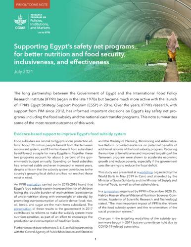 Supporting Egypt’s safety net programs for better nutrition and food security, inclusiveness, and effectiveness