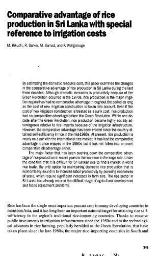 Comparative advantage of rice production in Sri Lanka with special reference to irrigating costs