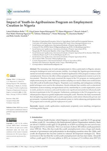 Impact of youth-in-agribusiness program on employment creation in Nigeria