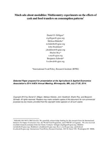 Much ado about modalities: Multicountry experiments on the effects of cash and food transfers on consumption patterns