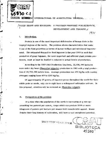 Field beans and soybeans : a program proposal for research, development and training