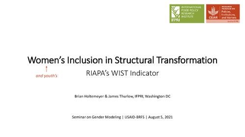 Women’s Inclusion in Structural Transformation: RIAPA’s WIST Indicator