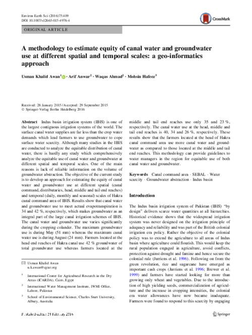 A methodology to estimate equity of canal water and groundwater use at different spatial and temporal scales: a geo-informatics approach