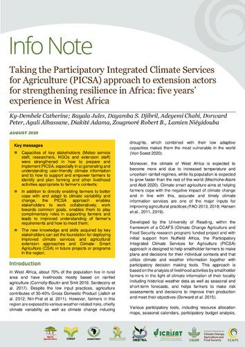 Taking the Participatory Integrated Climate Services for Agriculture (PICSA) approach to extension actors for strengthening resilience in Africa: five years’ experience in West Africa