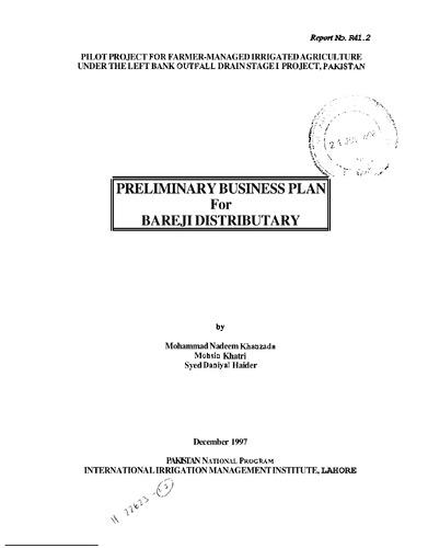 Preliminary business plan for Bareji Distributary