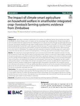 The impact of climate smart agriculture on household welfare in smallholder integrated crop–livestock farming systems: evidence from Zimbabwe