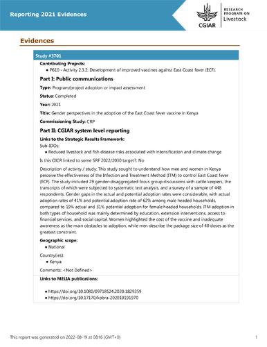 Gender perspectives in the adoption of the East Coast fever vaccine in Kenya