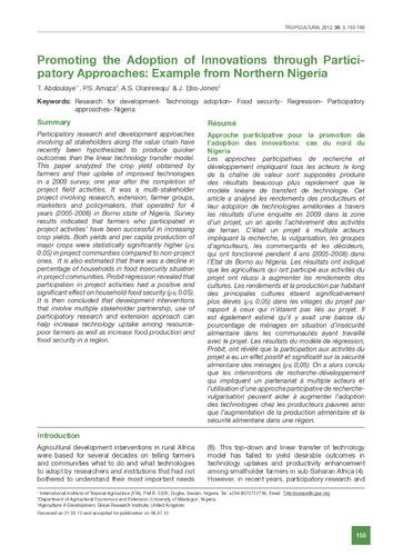Promoting the adoption of innovations through participatory approaches: example from northern Nigeria