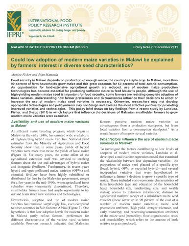 Could low adoption of modern maize varieties in Malawi be explained by farmers' interest in diverse seed characteristics?