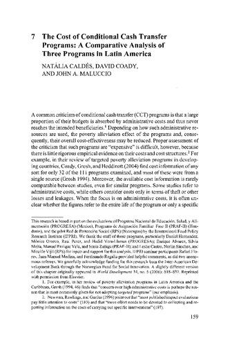 The cost of conditional cash transfer programs: A comparative analysis of three programs in Latin America