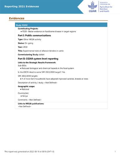 Experimental trials of aflatoxin binders in cattle