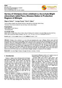 Survey of Chickpea (Cicer arietinum L) Ascochyta Blight (Ascochyta rabiei Pass.) Disease Status in Production Regions of Ethiopia