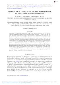 Effect of Plant Density on the performance of Cowpea in Nigeria Savannas