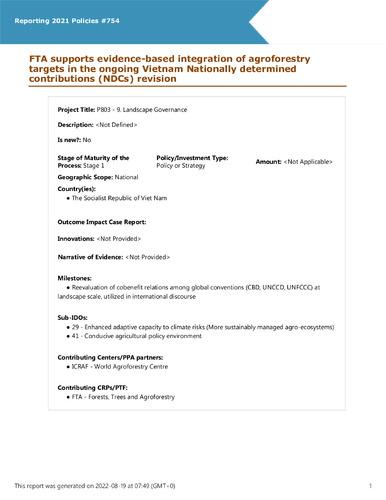 FTA supports evidence-based integration of agroforestry targets in the ongoing Vietnam Nationally determined contributions (NDCs) revision