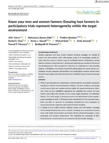 Know your men and women farmers: Ensuring host farmers in participatory trials represent heterogeneity within the target environment