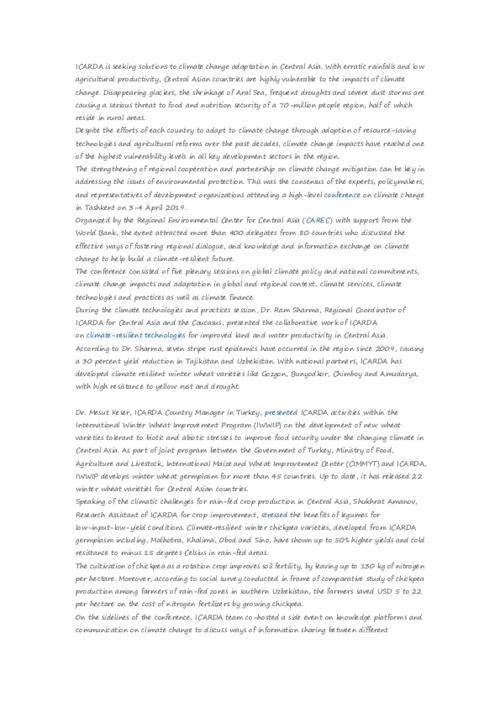 Central Asia climate change conference: search for solutions