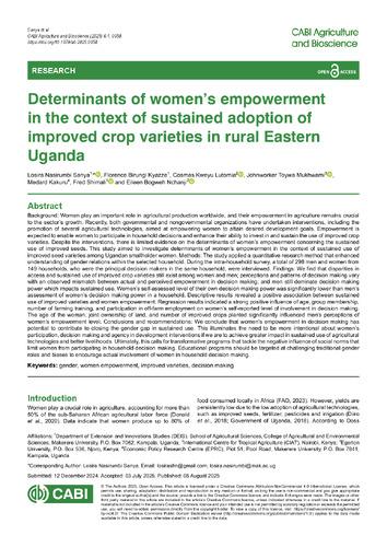 Determinants of women’s empowerment in the context of sustained adoption of improved crop varieties in rural Eastern Uganda