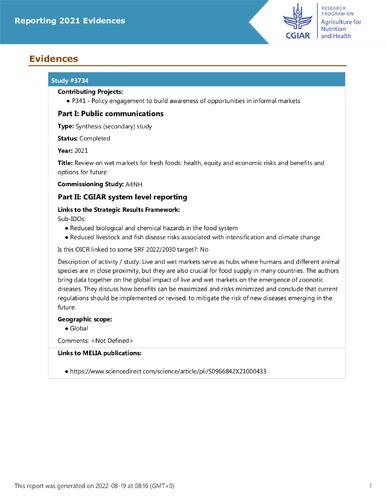 Review on wet markets for fresh foods: health, equity and economic risks and benefits and options for future