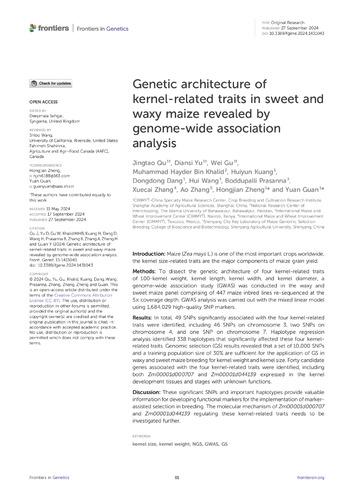Genetic architecture of kernel-related traits in sweet and waxy maize revealed by genome-wide association analysis