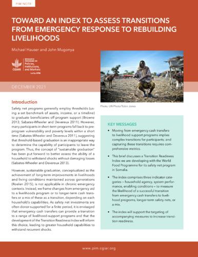 Toward an index to assess transitions from emergency response to rebuilding livelihoods