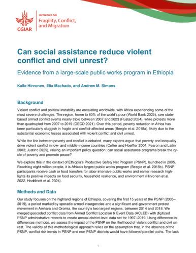 Can social assistance reduce violent conflict and civil unrest? Evidence from a large-scale public works program in Ethiopia