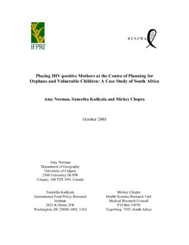 Placing HIV-positive mothers at the centre of planning for orphans and vulnerable children: a case study of South Africa