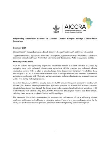 Empowering Smallholder Farmers in Zambia’s Climate Hotspots through Climate-Smart Innovations