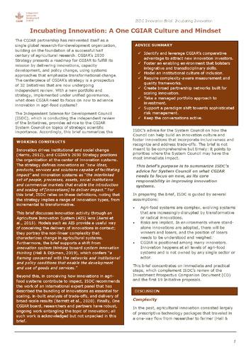 Incubating Innovation: A One CGIAR Culture and Mindset