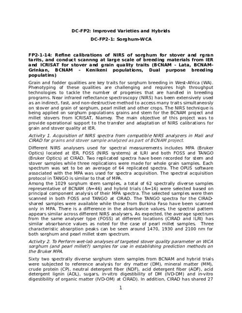 Refine calibrations of NIRS of sorghum for stover and rgran tarits