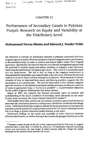 Performance of secondary canals in Pakistan Punjab: research on equity and variability at the distributary level
