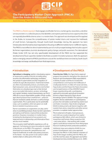 The Participatory Market Chain Approach (PMCA): From the Andes to Africa and Asia.