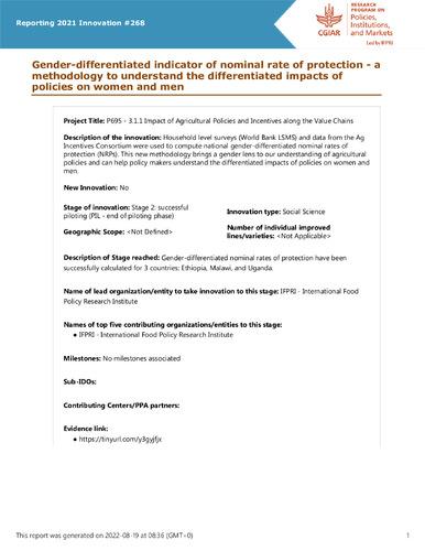 Gender-differentiated indicator of nominal rate of protection - a methodology to understand the differentiated impacts of policies on women and men