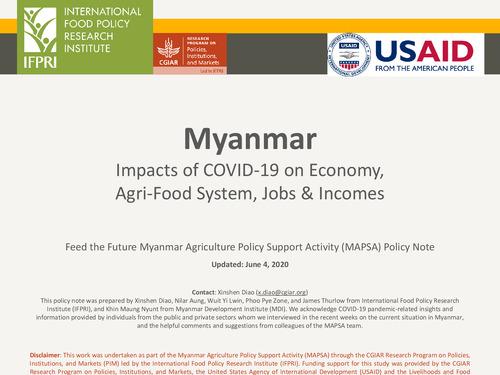 Myanmar: Impacts of COVID-19 on Economy, Agri-Food Systems, Jobs & Incomes
