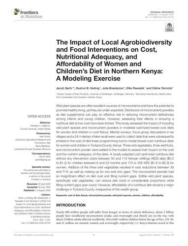 The impact of local agrobiodiversity and food interventions on cost, nutritional adequacy, and affordability of women and children's diet in northern Kenya: a modeling exercise