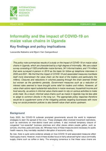 Informality and the impact of COVID-19 on maize value chains in Uganda: Key findings and policy implications