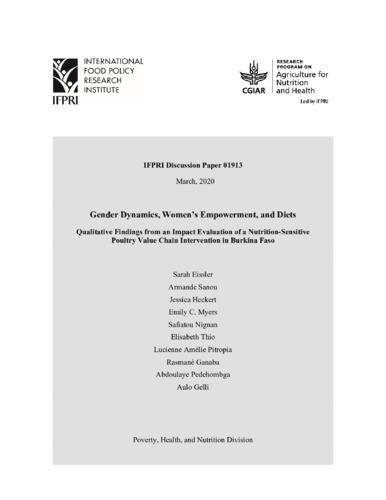 Gender dynamics, women’s empowerment, and diets: Qualitative findings from an impact evaluation of a nutrition-sensitive poultry value chain intervention in Burkina Faso