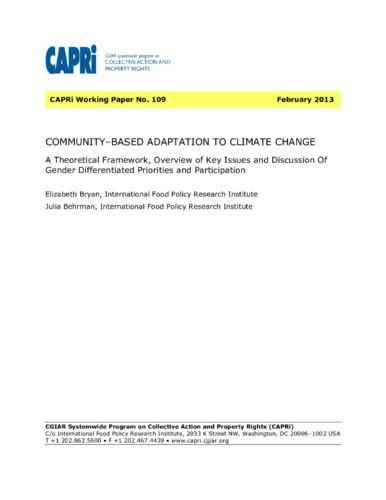 Community–based adaptation to climate change: A theoretical framework, overview of key issues and discussion of gender differentiated priorities and participation