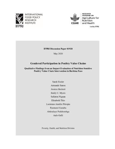 Gendered participation in poultry value chains: Qualitative findings from an impact evaluation of nutrition-sensitive poultry value chain intervention in Burkina Faso