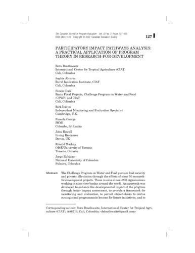 Participatory impact pathways analysis : A practical application of program theory in research-for-development