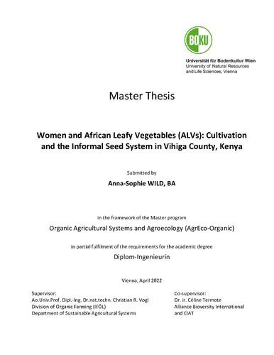 Women and African Leafy Vegetables (ALVs): Cultivation and the informal seed system in Vihiga County, Kenya