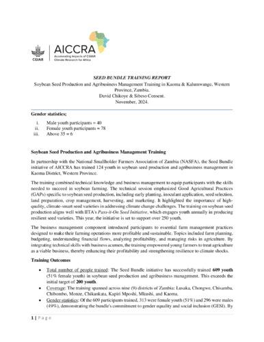 Seed Bundle Training Report: Soybean Seed Production and Agribusiness Management Training in Kaoma & Kalumwange, Western Province, Zambia